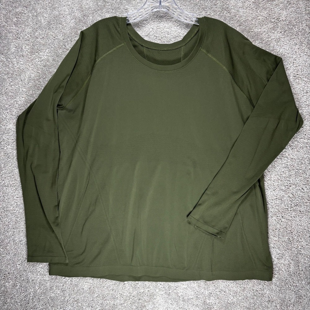Lululemon Swiftly Tech Long Sleeve Shirt Olive Green Relaxed Fit Thumbholes 12
